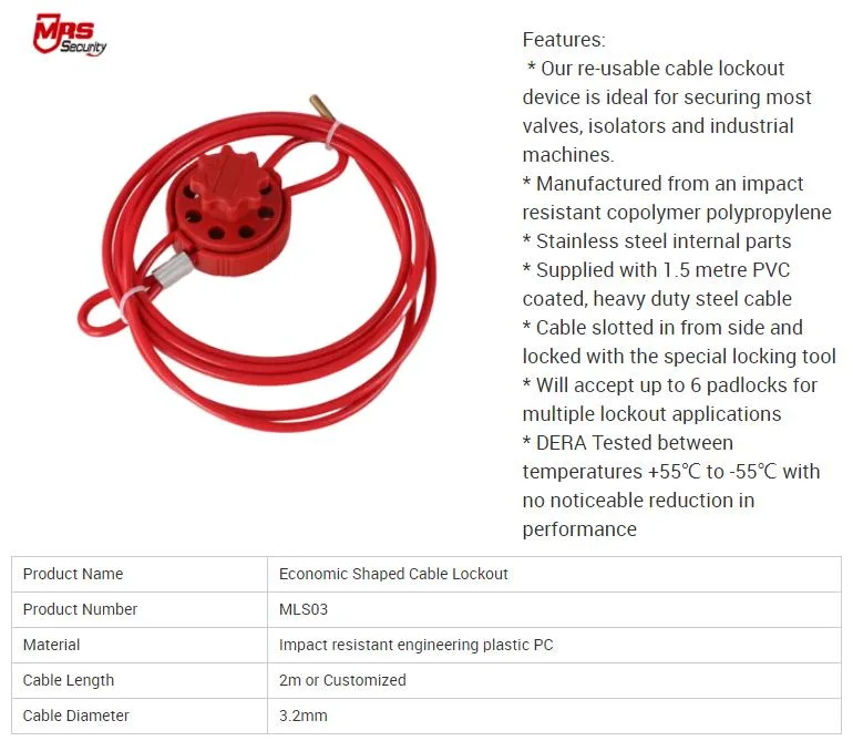 Industrial Security Steel Insulation Economic Shaped Cable Valvelockout Safety Adjustable Cable Lockout