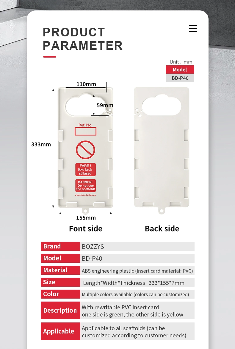 Safety Plastic Scaffold Inspection Tag, Printable Scaffolding Holder Tag Kits, Warning Scaffolding Tags